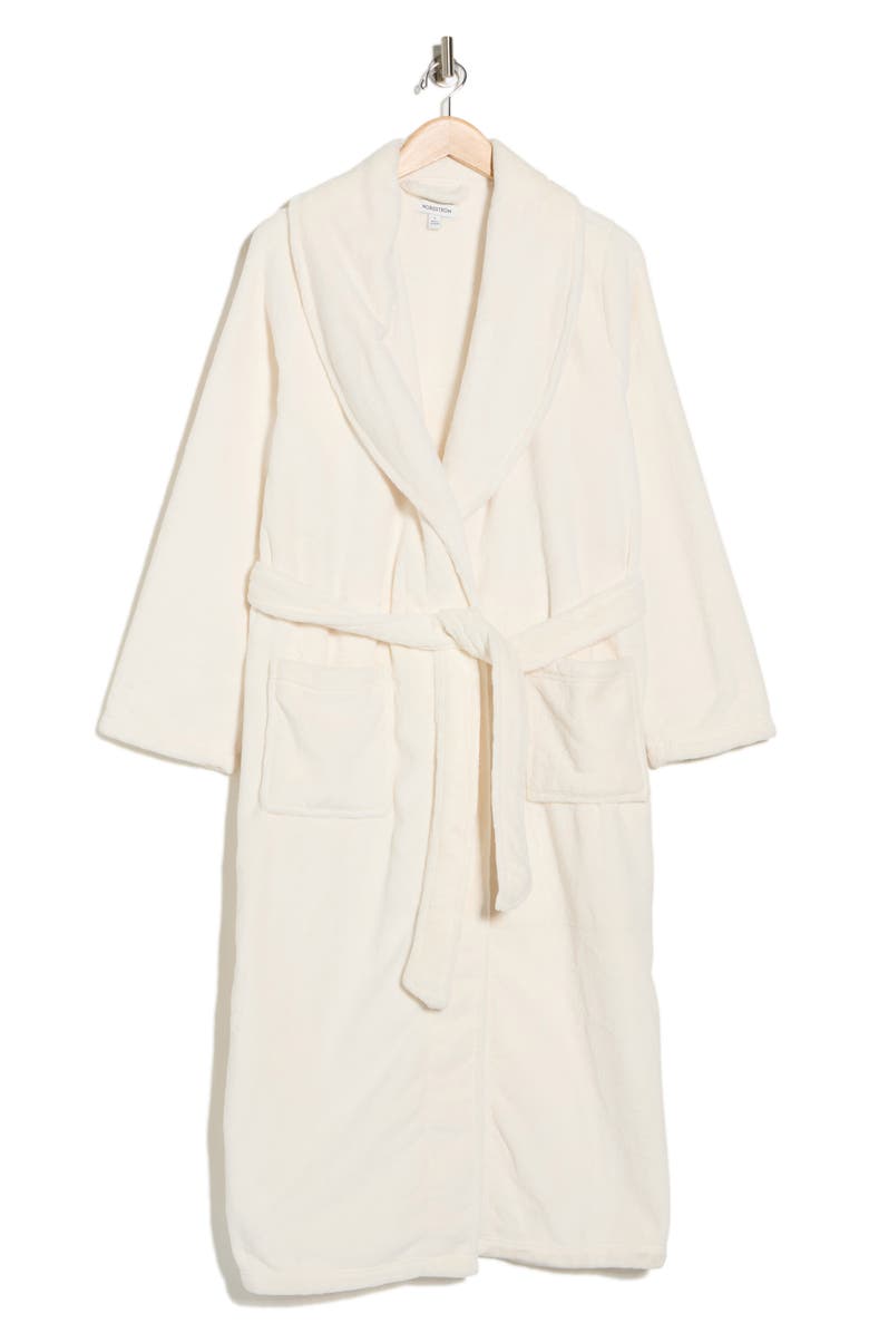 Nordstrom Shawl Collar Plush Longline Robe, Alternate, color, Ivory Egret