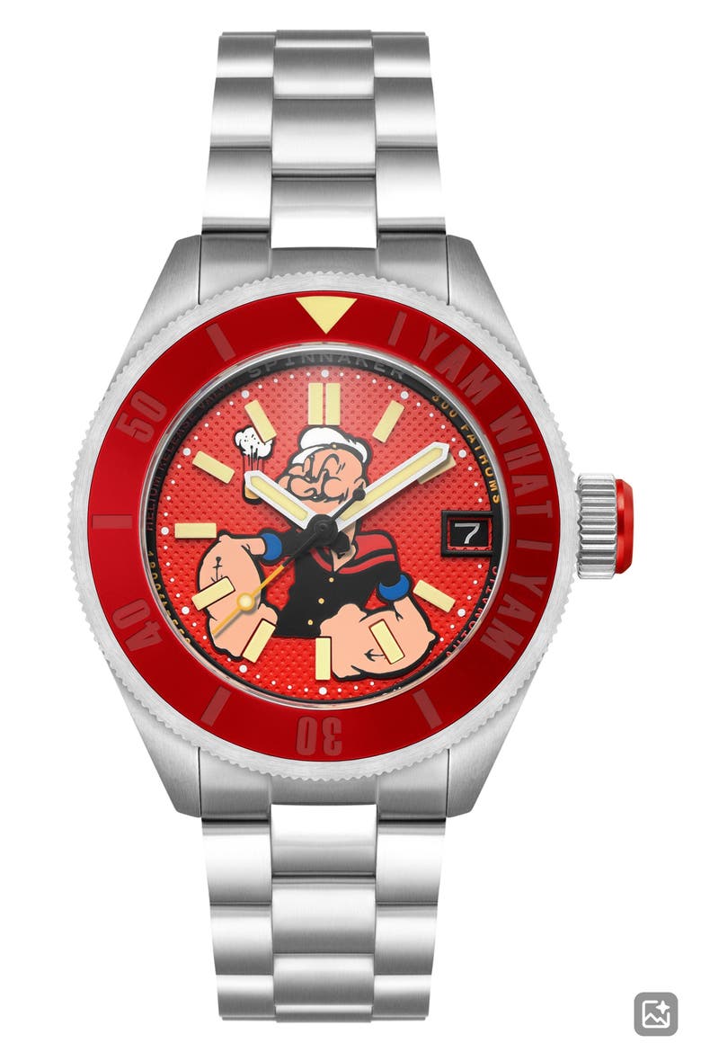 x Popeye Forearm Fury Piccard Automatic Bracelet Watch, 45mm, Main, color, RED