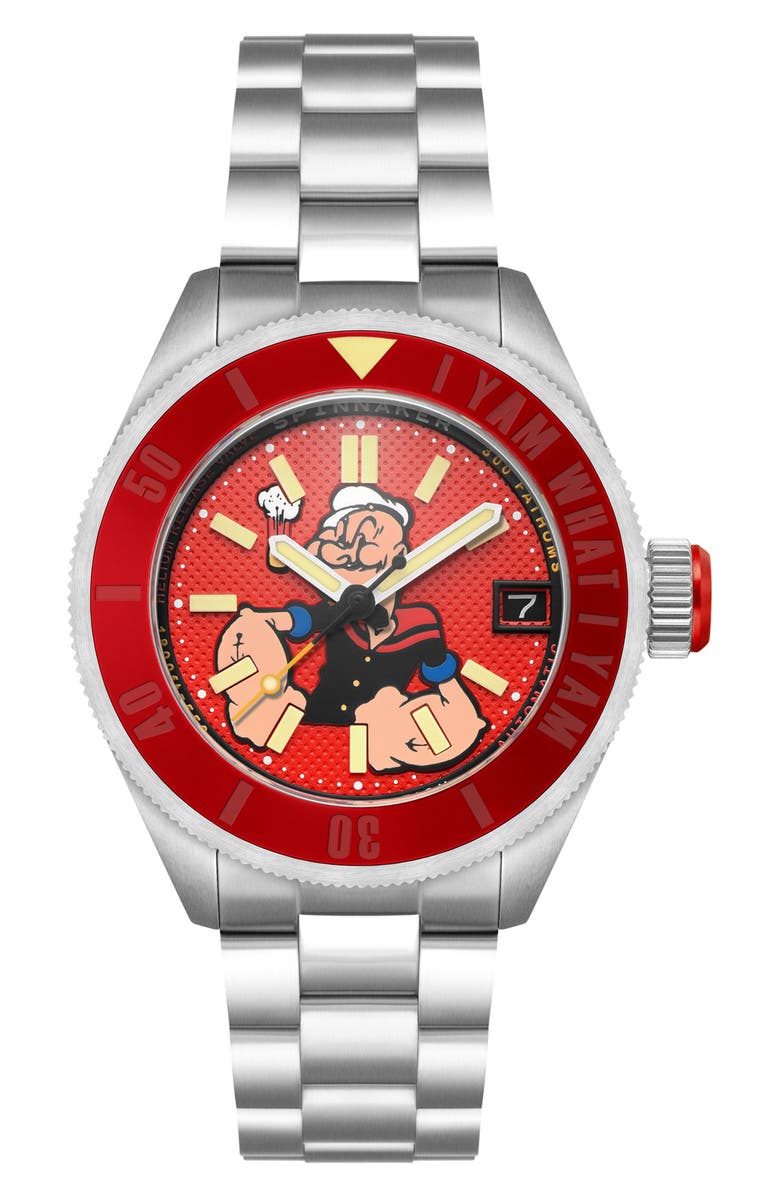 SPINNAKER x Popeye Forearm Fury Piccard Automatic Bracelet Watch, 45mm, Main, color, Red
