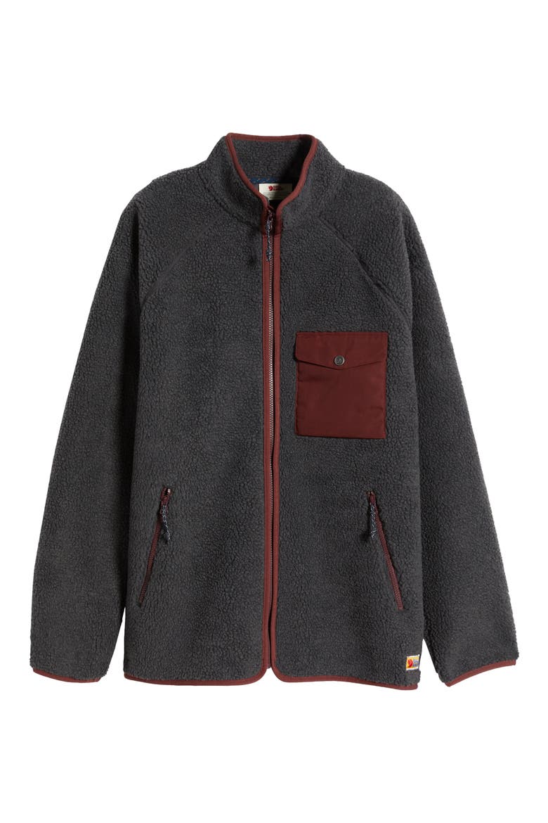 Vardag Pile Fleece Zip Jacket, Main, color, DARK GREY-MAROON