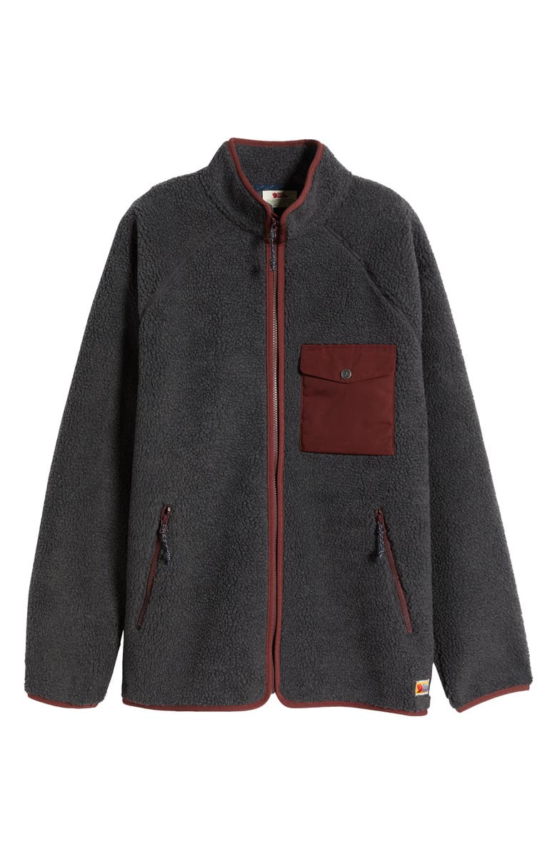 Fjällräven Vardag Pile Fleece Zip Jacket, Main, color, Dark Grey-Maroon