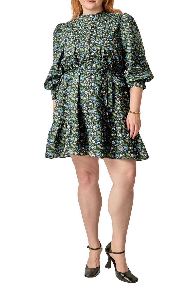 Floral Print Pintuck Smock Minidress, Main, color, BLACK MULTI