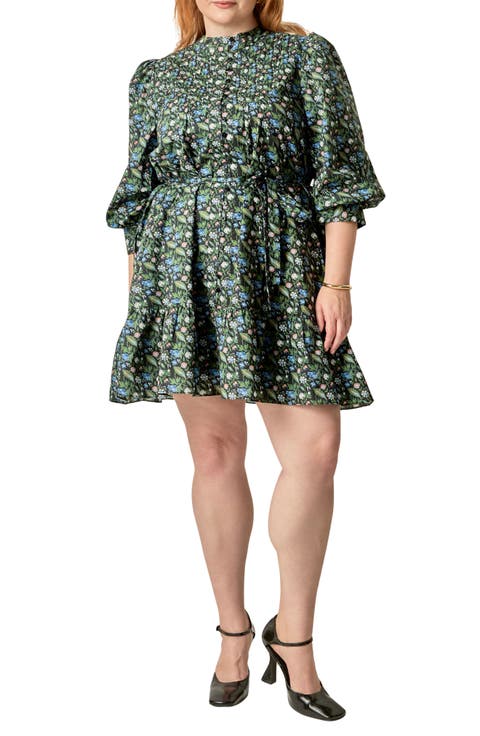 Floral Print Pintuck Smock Minidress