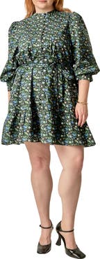 English Factory Floral Print Pintuck Smock Minidress