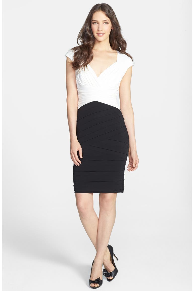 Two-Tone Ruched Jersey Dress, Main, color, BLACK/ IVORY