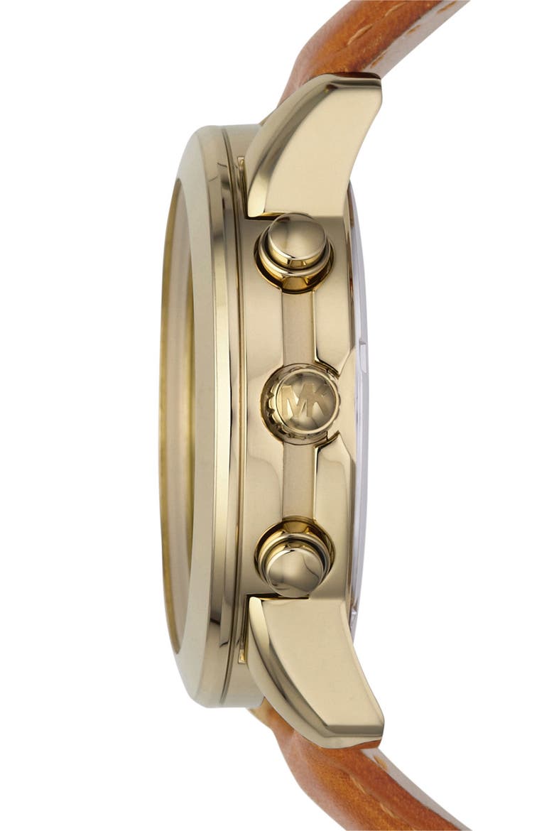 Michael Kors Chronograph Leather Strap Watch, 41mm, Alternate, color, GOLD/ BROWN
