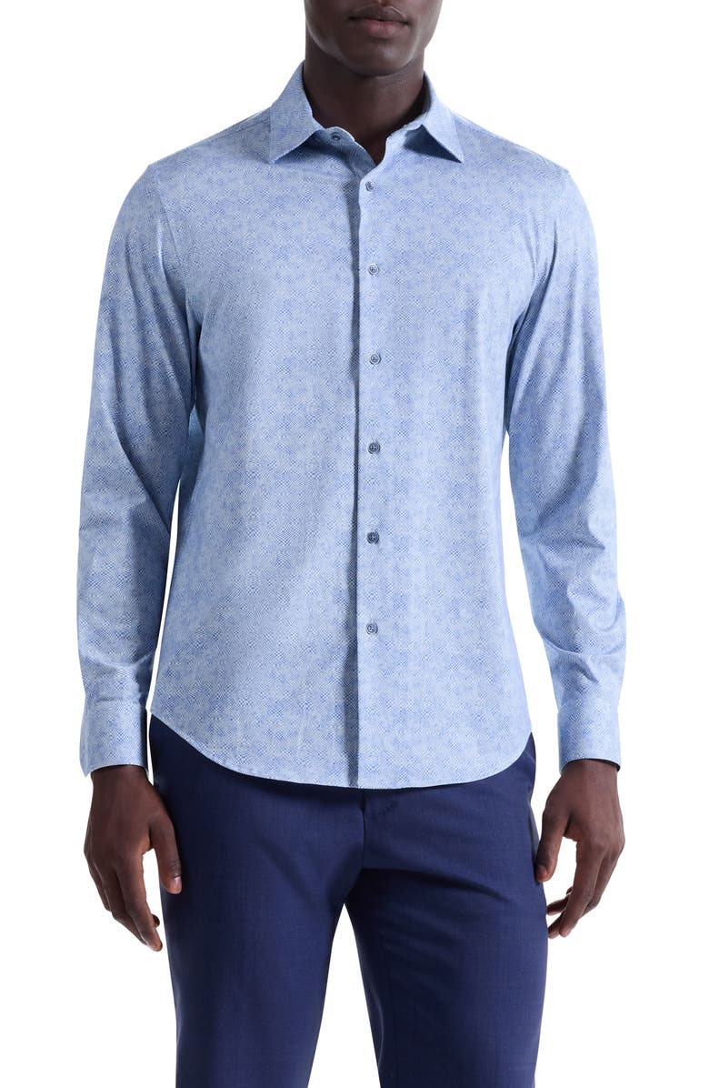 Bugatchi James OoohCotton<sup>®</sup> Optical Illusion Print Button-Up Shirt, Main, color, Air Blue