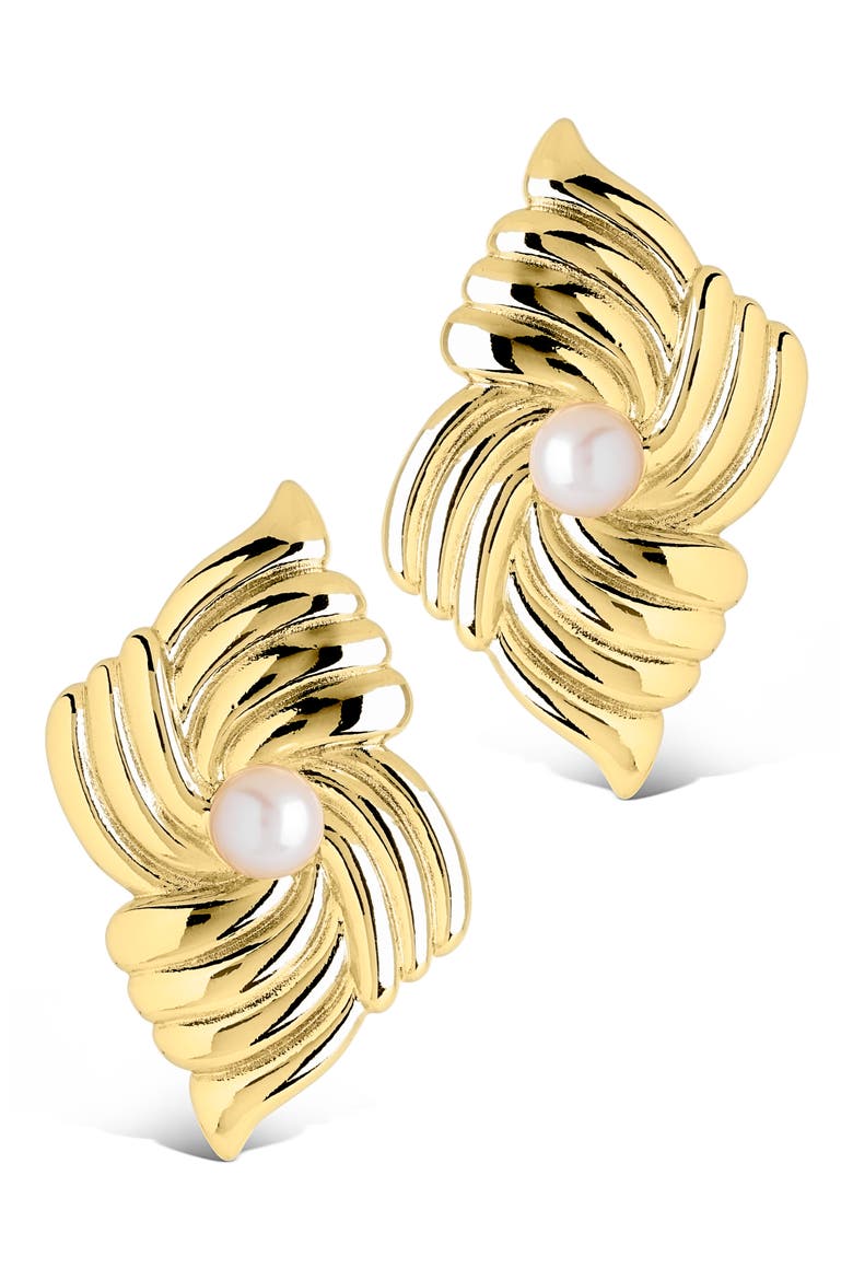 Fantaisie Genuine Pearl Post Earrings, Alternate, color, GOLD