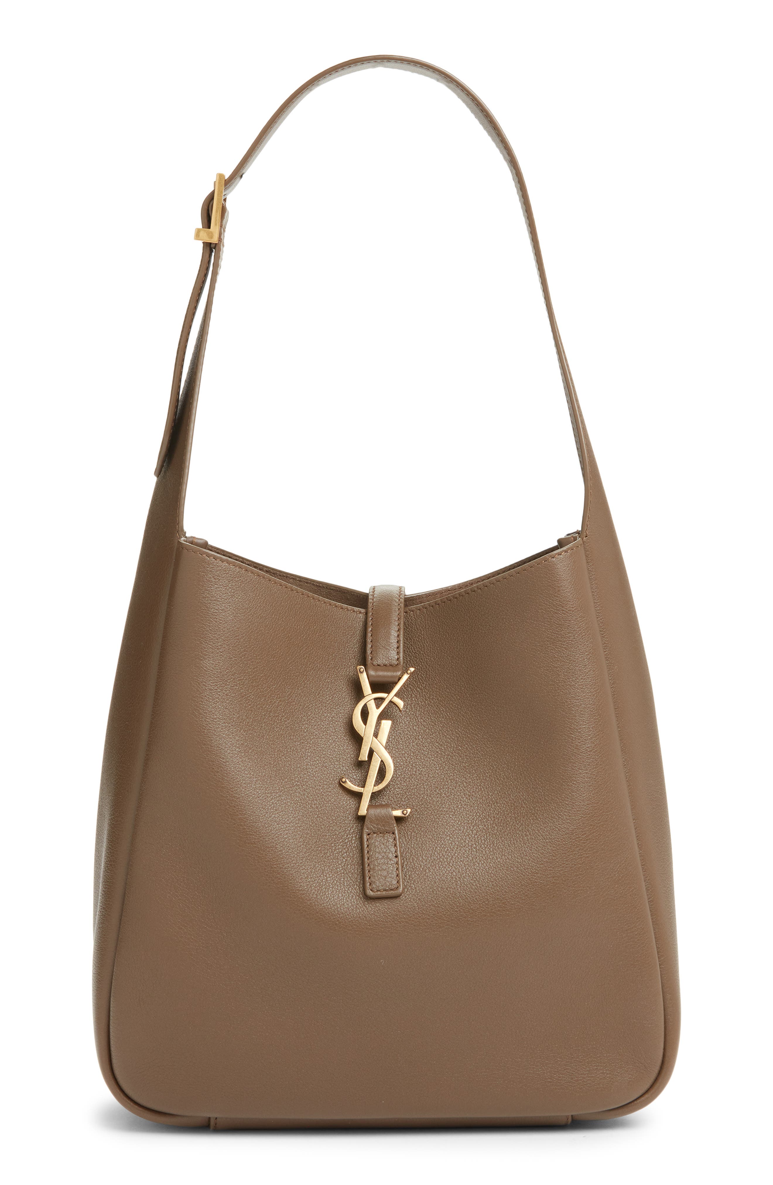 Saint Laurent Small Le 5 à 7 Leather Hobo, Main, color, Pecan Brown