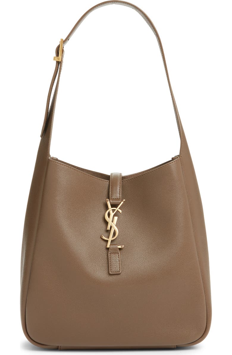 Saint Laurent Small Le 5 à 7 Leather Hobo, Main, color, Pecan Brown