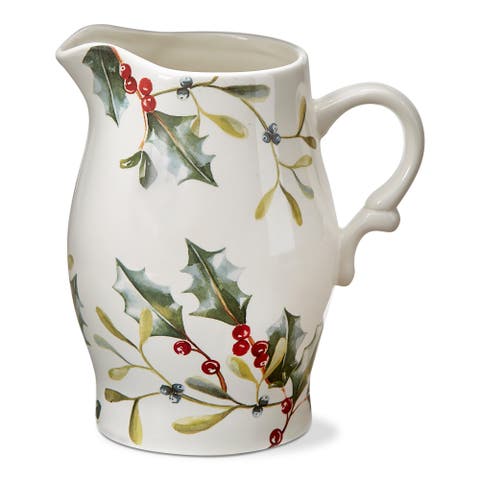 Winter Sprig Ceramic Beverage Pitcher Multicolor Hand Wash