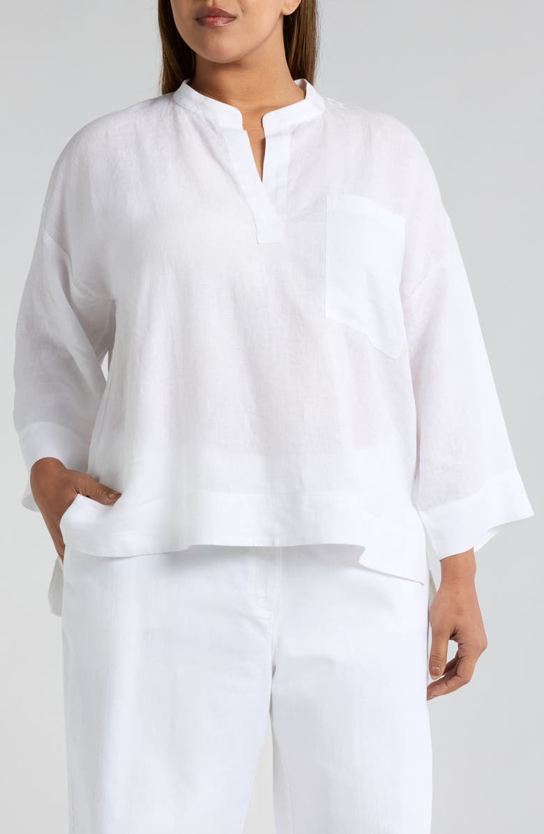 Eileen Fisher Mandarin Collar Organic Linen Top, Main, color,