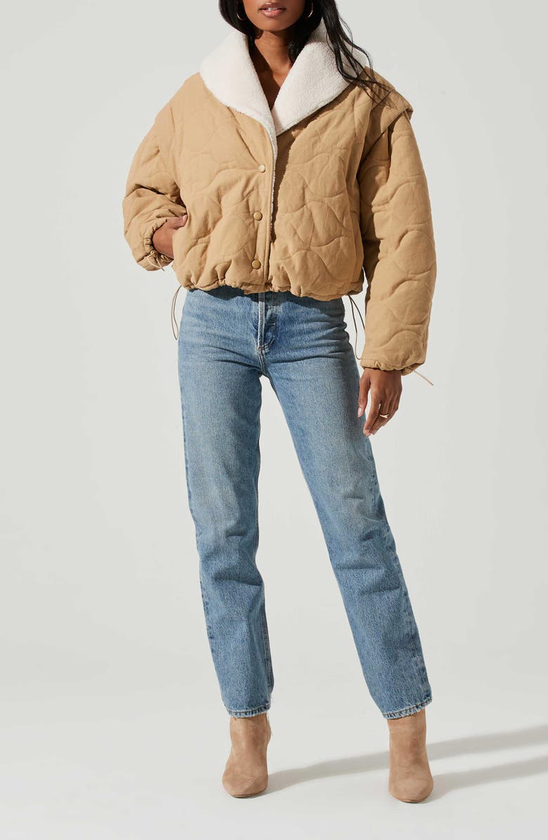 ASTR the Label Nadine Faux Shearling Trim Quilted Jacket, Alternate, color, Khaki