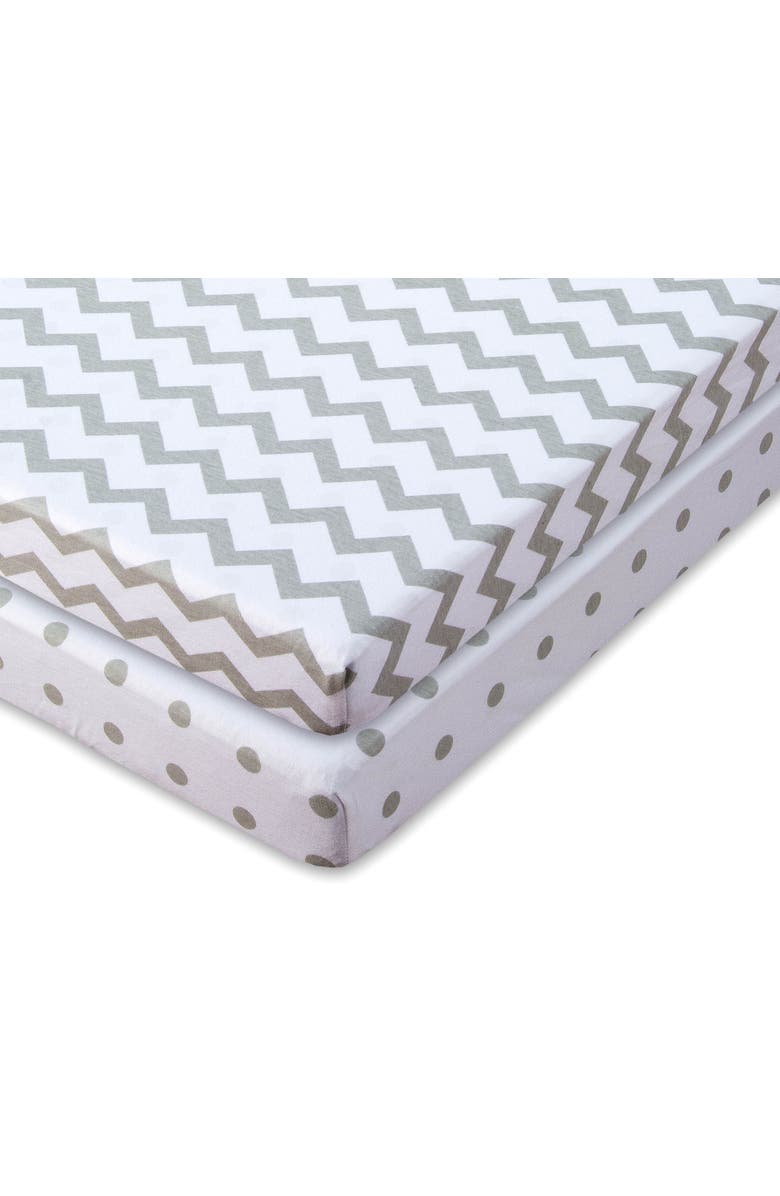 Ely's & Co. Baby Fitted Waterproof Pack N Play | Mini Portable Crib Sheet Set 2 Packs, Alternate, color, Grey Chevron & Polka Dot