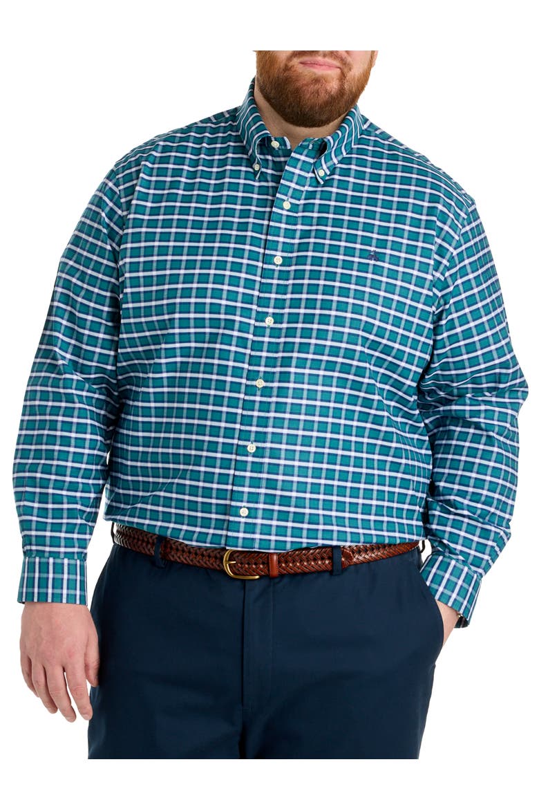 Big & Tall Non-Iron Plaid Sport Shirt V2, Alternate, color, GREEN HERON PLAID