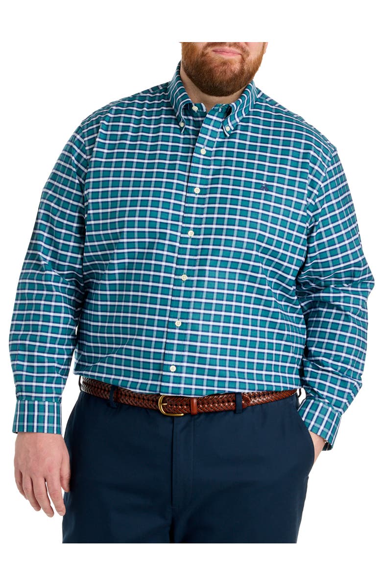 Brooks Brothers Big & Tall Non-Iron Plaid Sport Shirt V2, Alternate, color, Green Heron Plaid