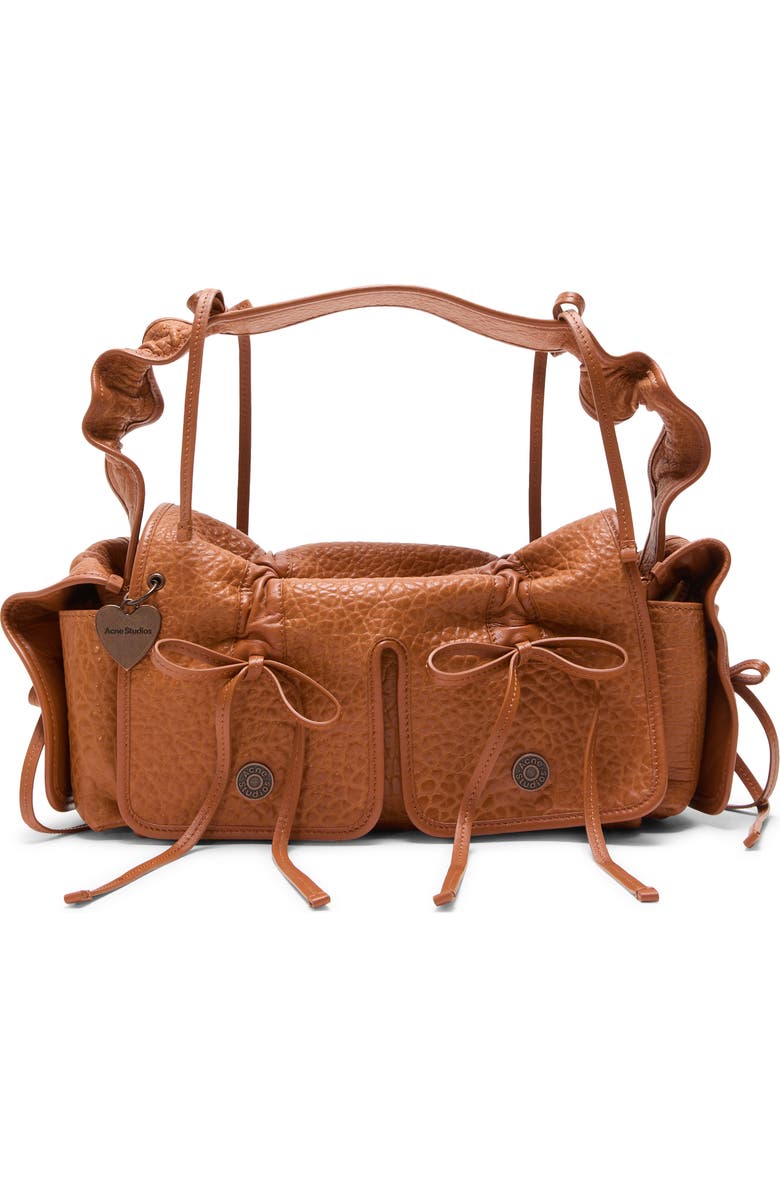 Acne Studios Multipocket Big Grainy Leather Shoulder Bag, Main, color, Cognac Brown