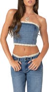 EDIKTED Karlie Lace Trim Denim Tube Top
