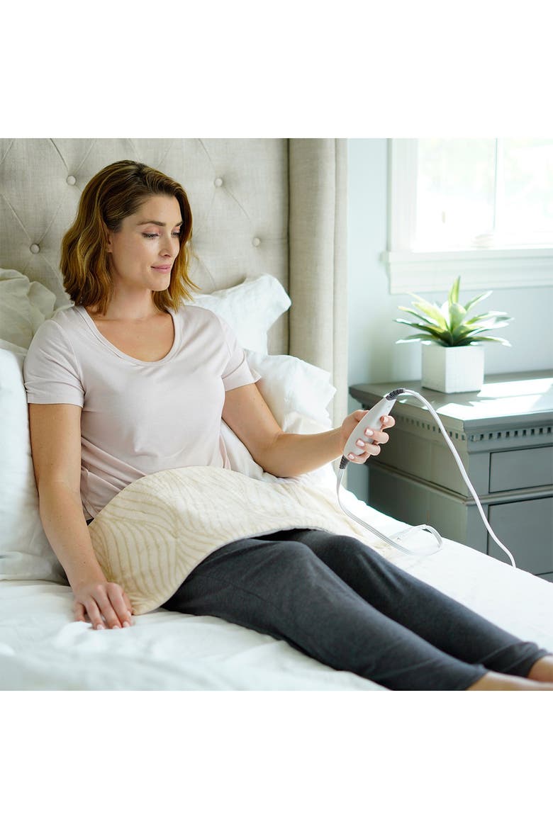 PureRelief Luxe Micromink Heating Pad - Sand Waves, Alternate, color, TAN
