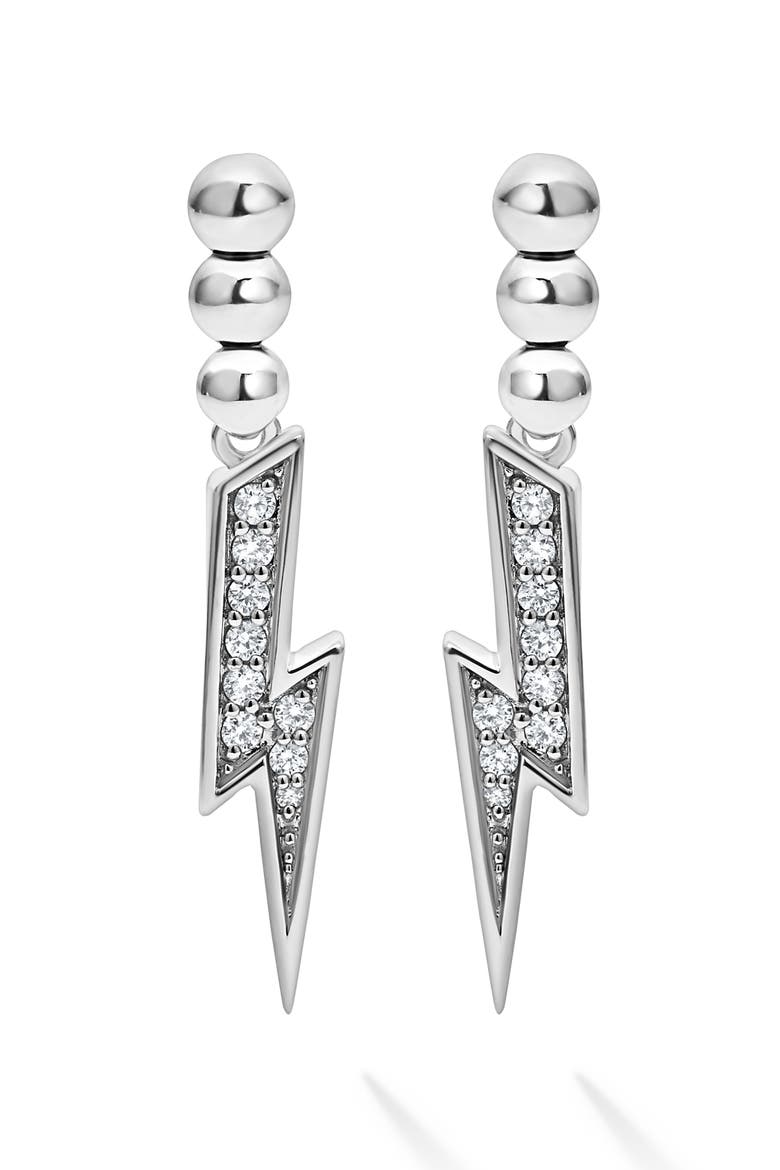 Caviar Spark Diamond Lightning Drop Earrings, Main, color, STERLING SILVER