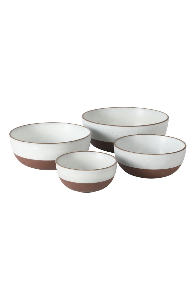 William Crest 4-Piece Reactive Glaze Stoneware Nesting Mixing Bowl Set, Main, color, White