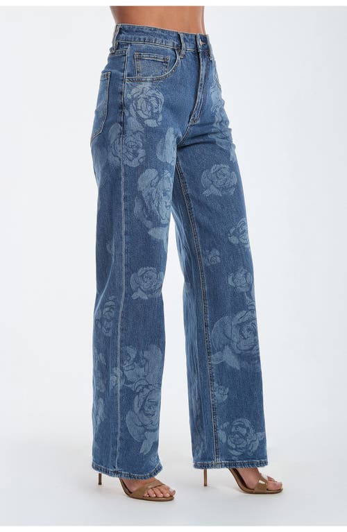 Noli Yoga Rose Print High Rise Relaxed Jean In Medium Blue