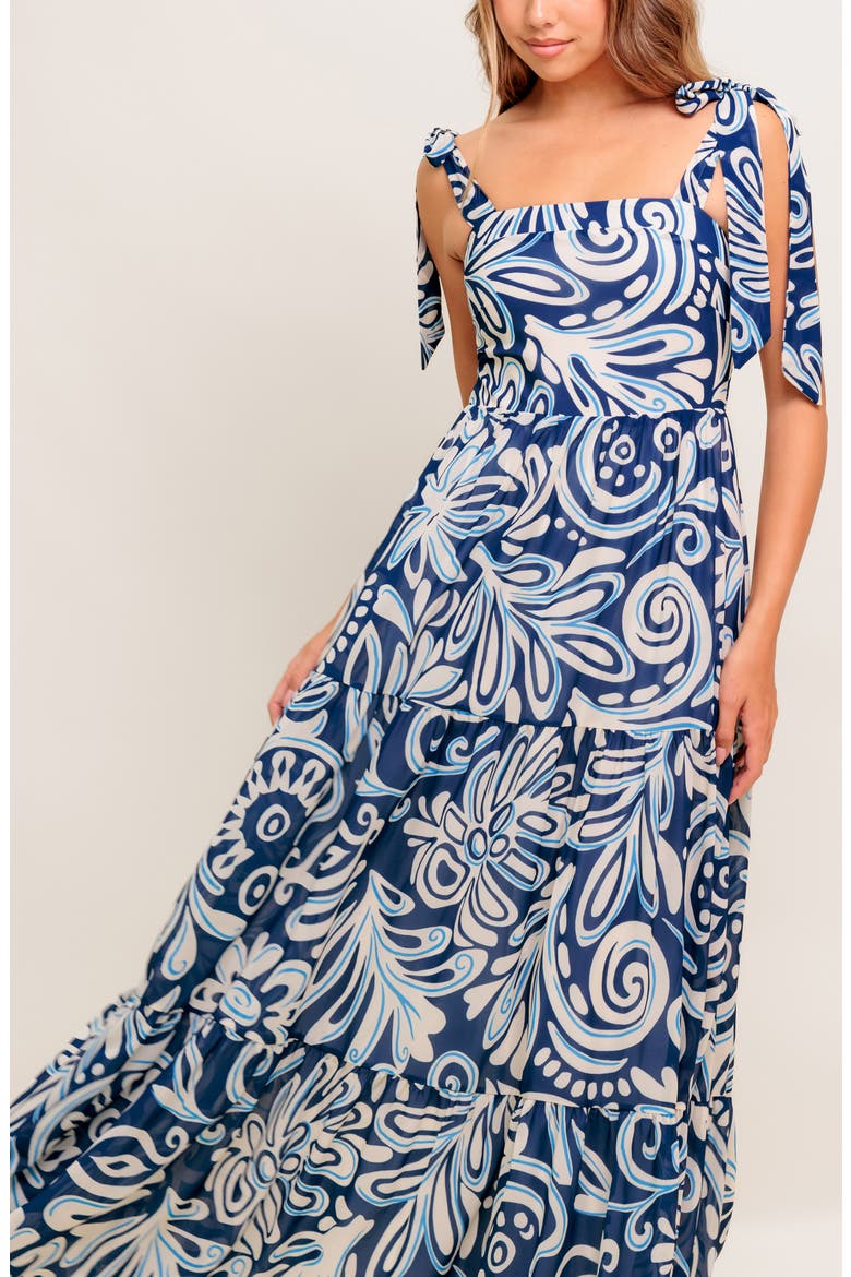 Tie Strap Tiered Chiffon Maxi Dress, Alternate, color, NAVY BLUE