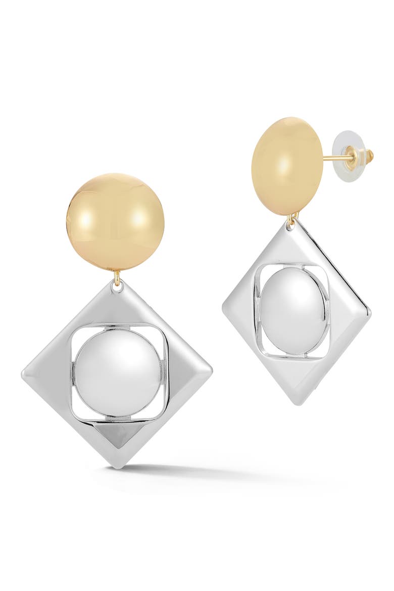 Large Two-Tone Drop Earrings, Main, color, GOLD