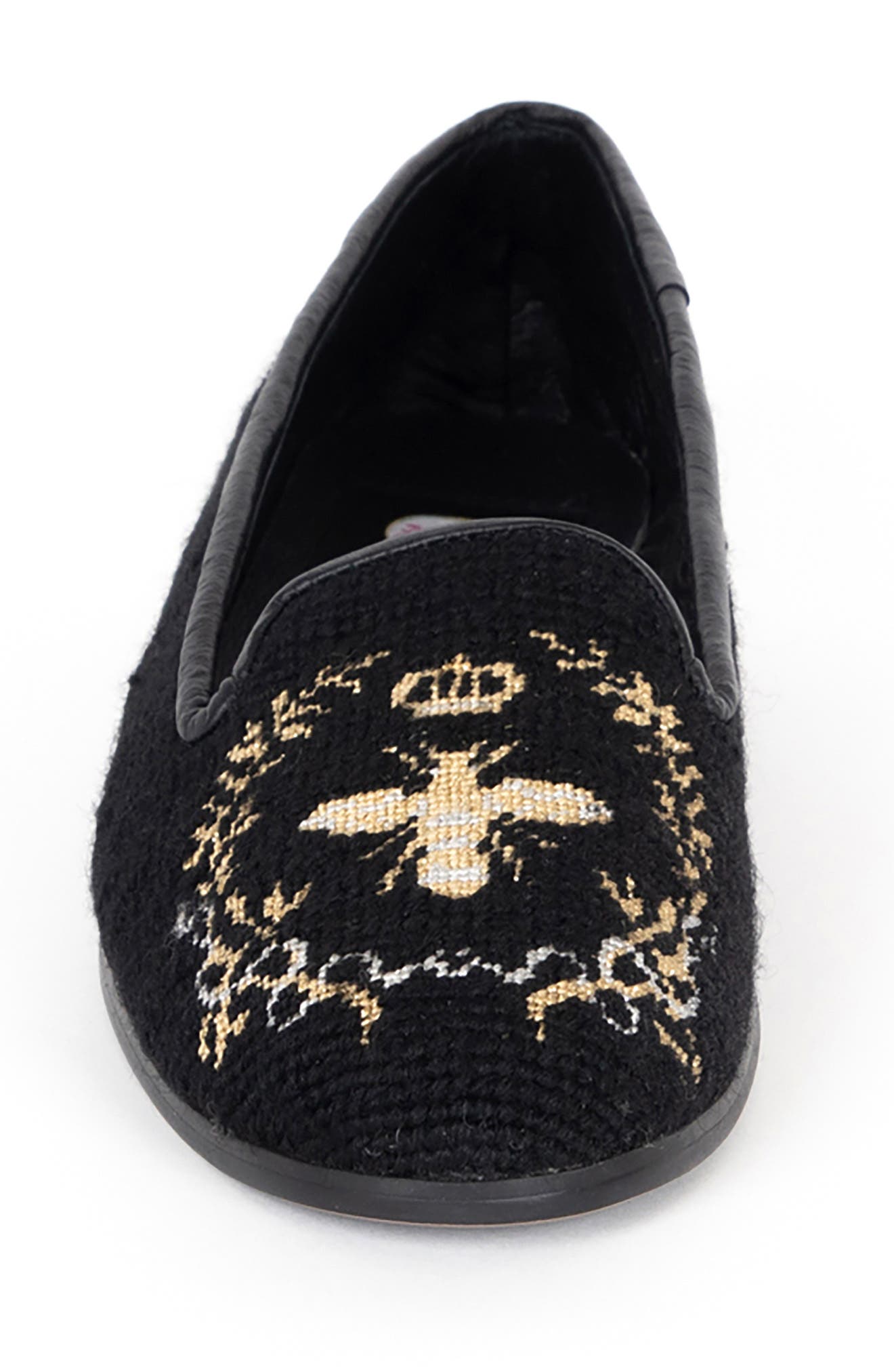 ByPaige BY PAIGE Needlepoint Silver & Gold Bee Flat, Alternate, color, Black