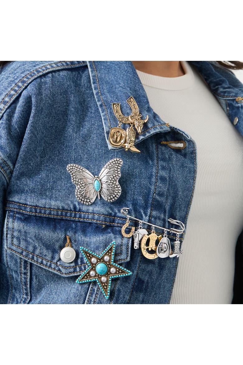 Silver Butterfly Pin with Turquoise Accent, Alternate, color, Silver, Turquoise