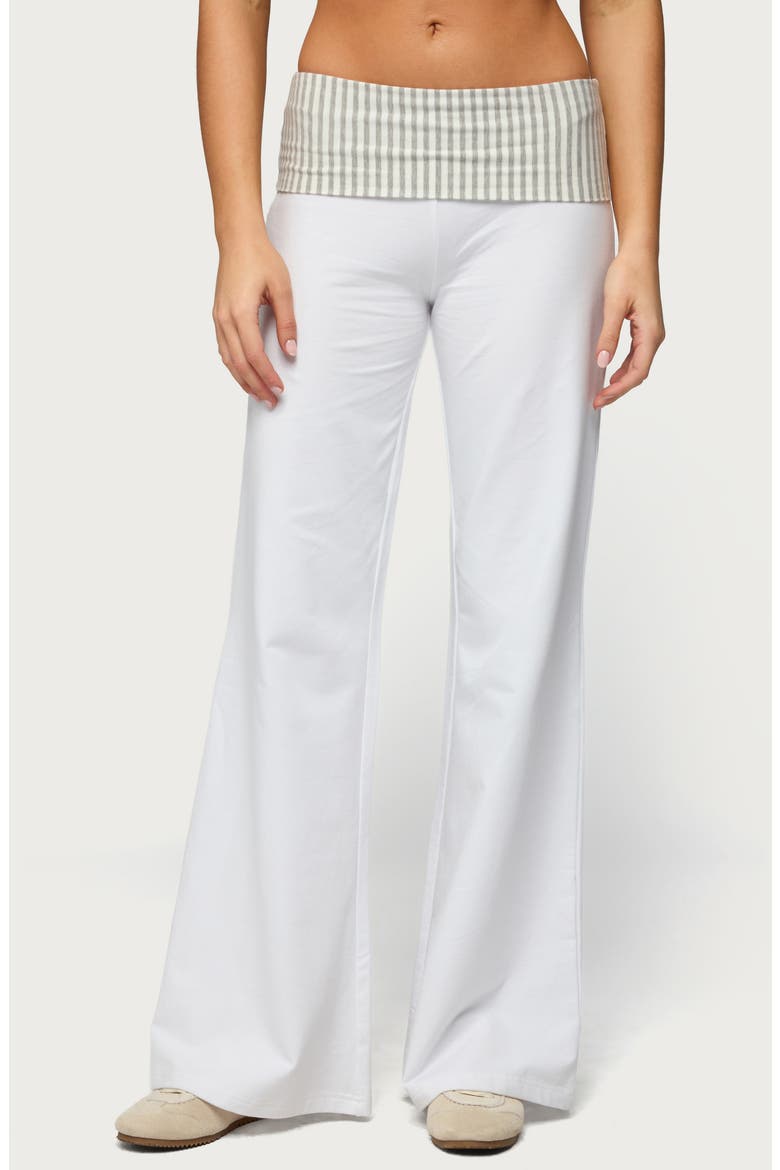 Meshey Striped Foldover Pants, Main, color, WHITE