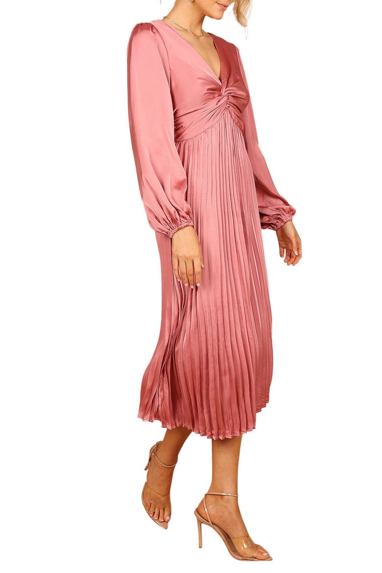 pleated satin oversized sleeve midi dress Petal and Pup Women's Noelle Twist Front Pleated Midi Dress