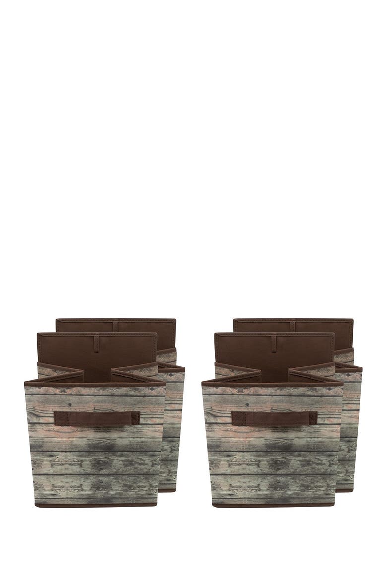 Brown Storage Cube Wood Basket Bin - Set of 4, Alternate, color, BROWN