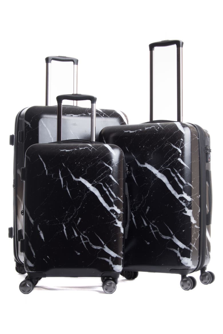 Astyll 3-Piece Marbled Luggage Set, Alternate, color, BLACK