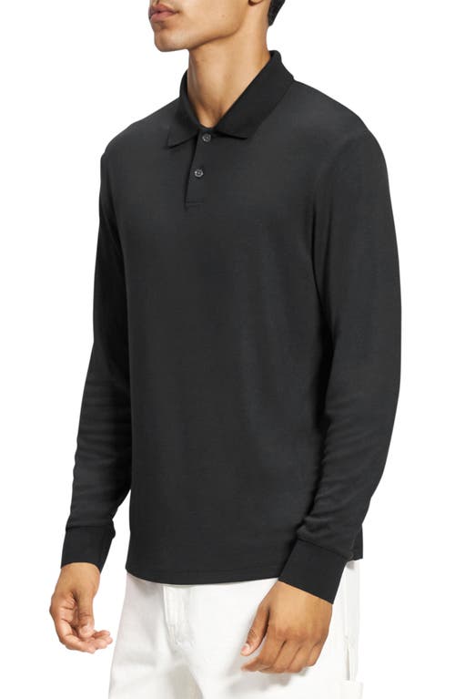 Theory Clinton Supima Cotton Regular Fit Long Sleeve Polo Shirt In Black
