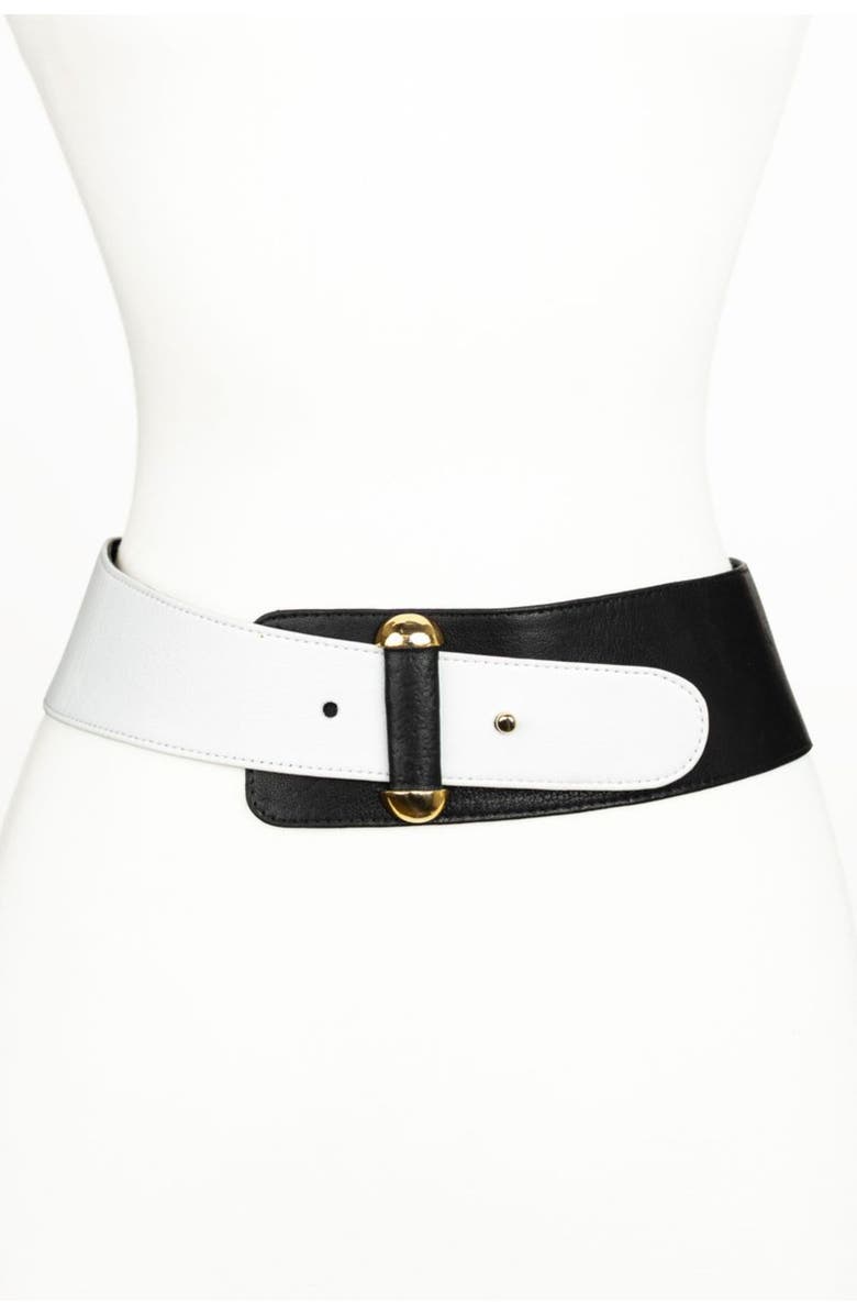 Raina Belts Vixen Color Block Leather Belt, Main, color, Black/White