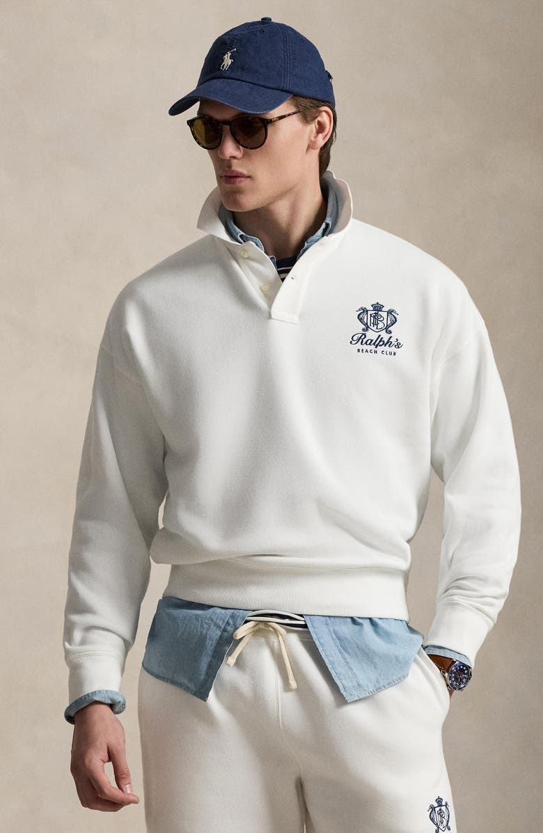 Polo Ralph Lauren Relaxed Fit Fleece Polo Sweatshirt, Alternate, color, White