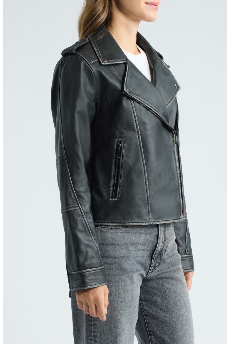 Burnished Leather Moto Jacket, Alternate, color, BLACK