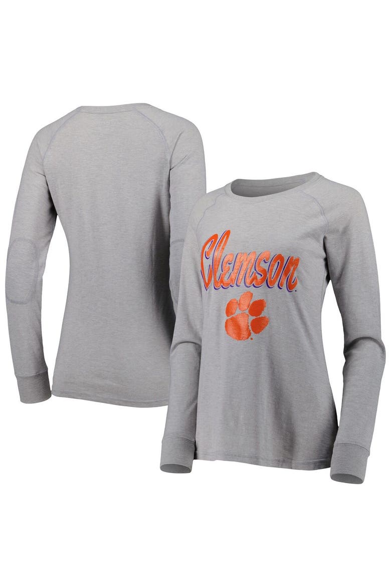 Women's Gray Clemson Tigers Payton Elbow Patch Slub Raglan Long Sleeve T-Shirt, Main, color, Gray
