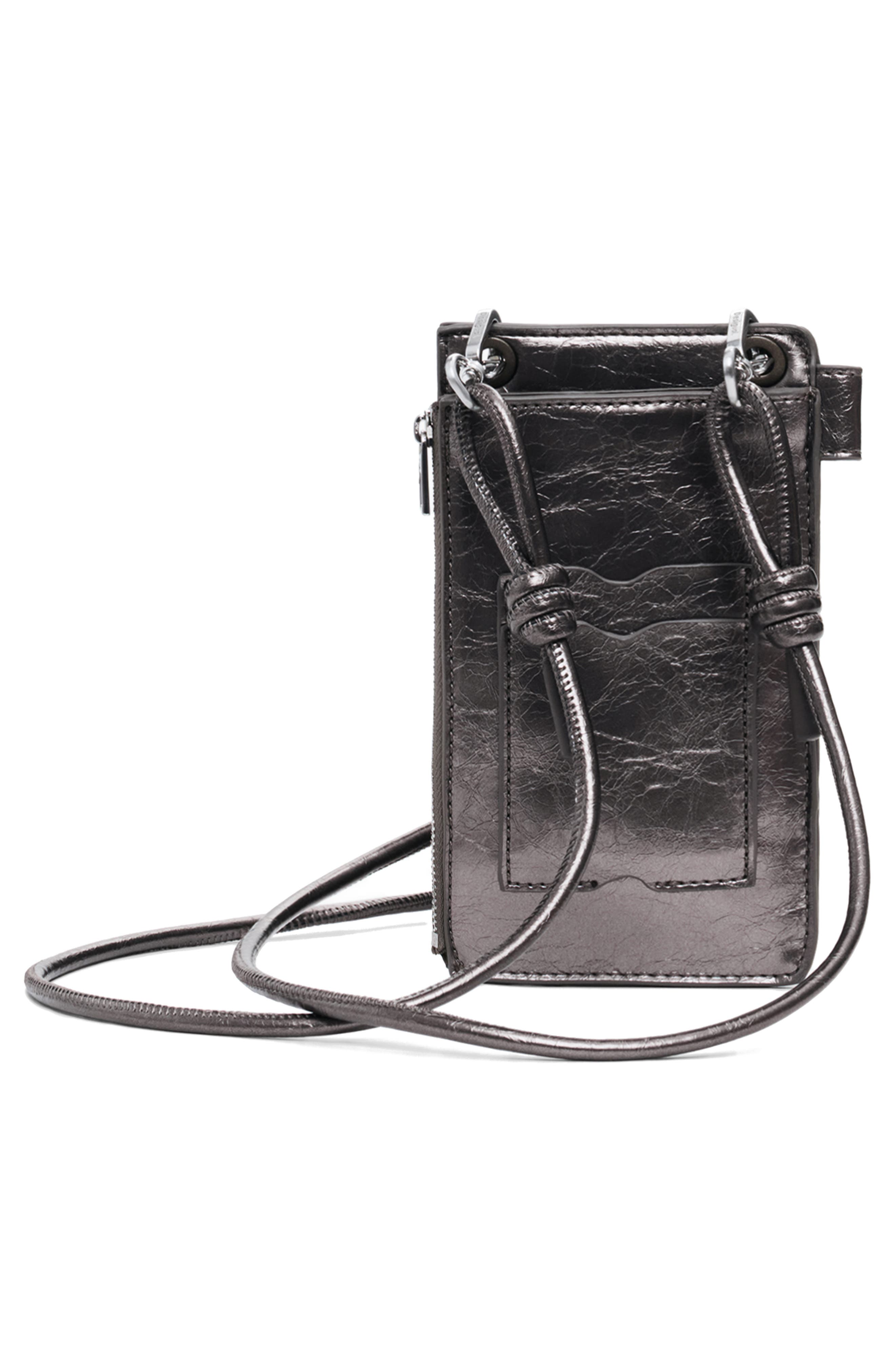 Desigual Metallic Faux Leather Crossbody Wallet, Alternate, color, Silver