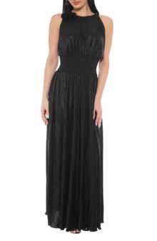 Oleg Cassini Rosette Pleated Sleeveless Maxi Dress