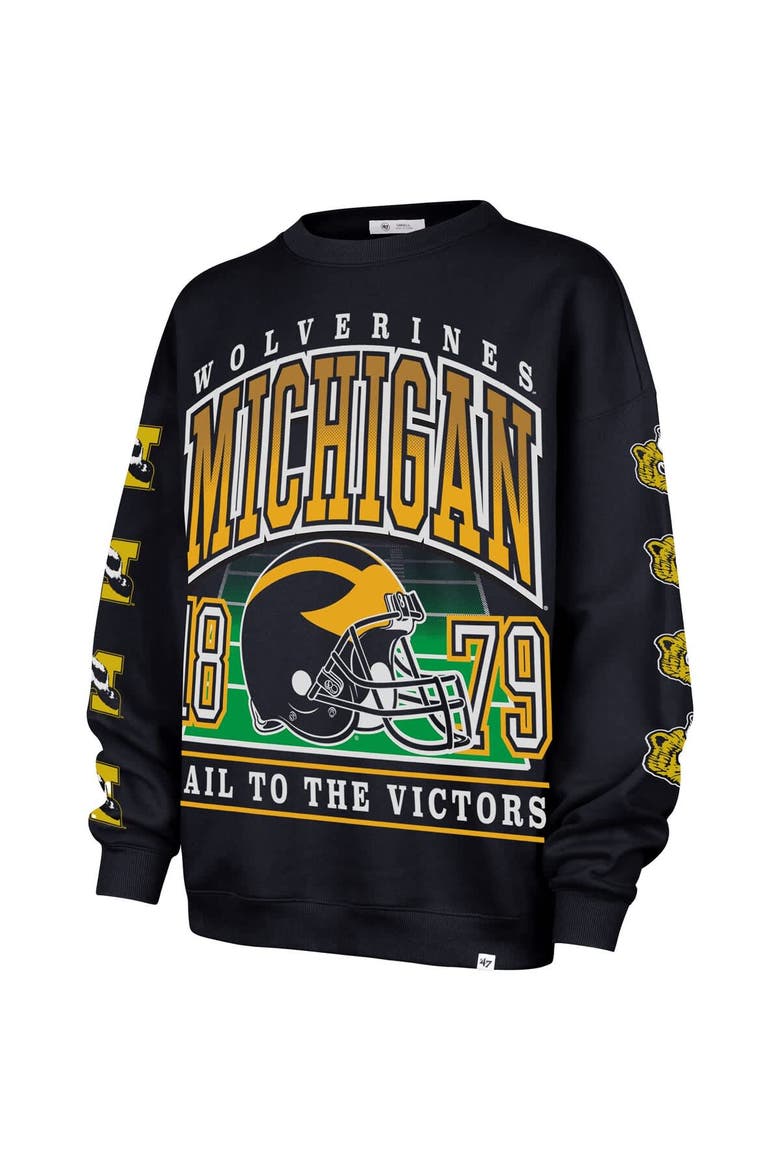 Women's '47 Navy Michigan Wolverines Go Big Oversized Pullover Sweatshirt, Alternate, color, Navy