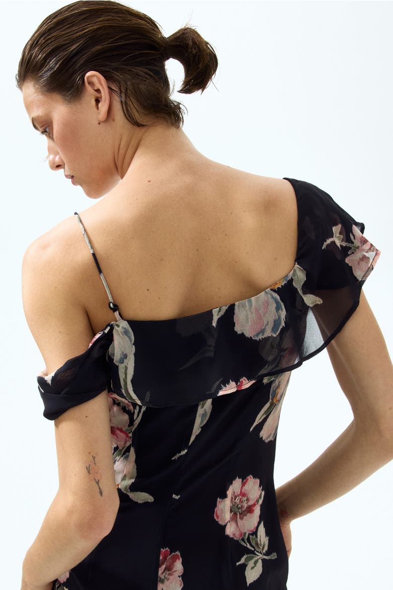 Asymmetric Open-shoulder Dress, Alternate, color, Black/floral