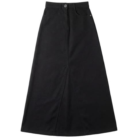 Mineral Wash Godet Panel Front Zip Maxi Skirt