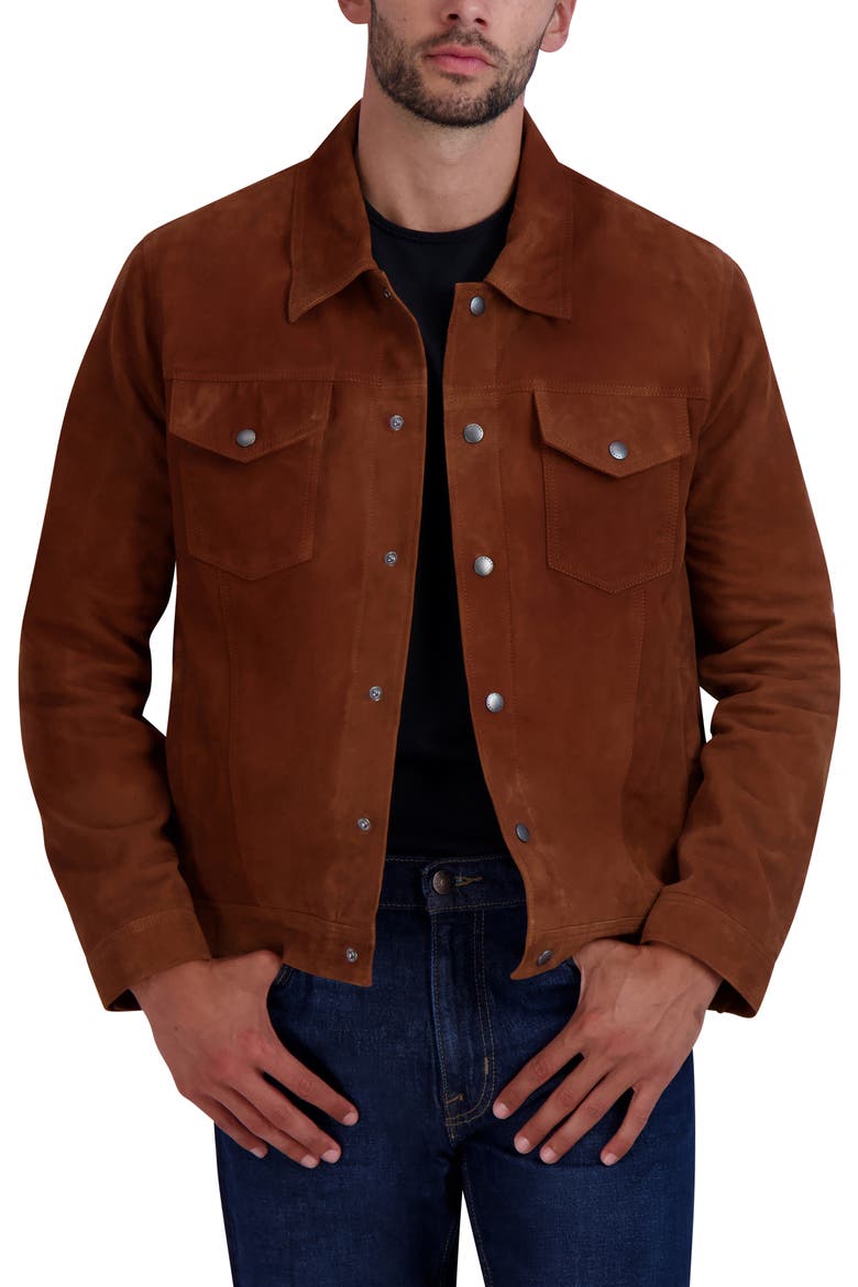 Suede Trucker Jacket, Main, color, COGNAC