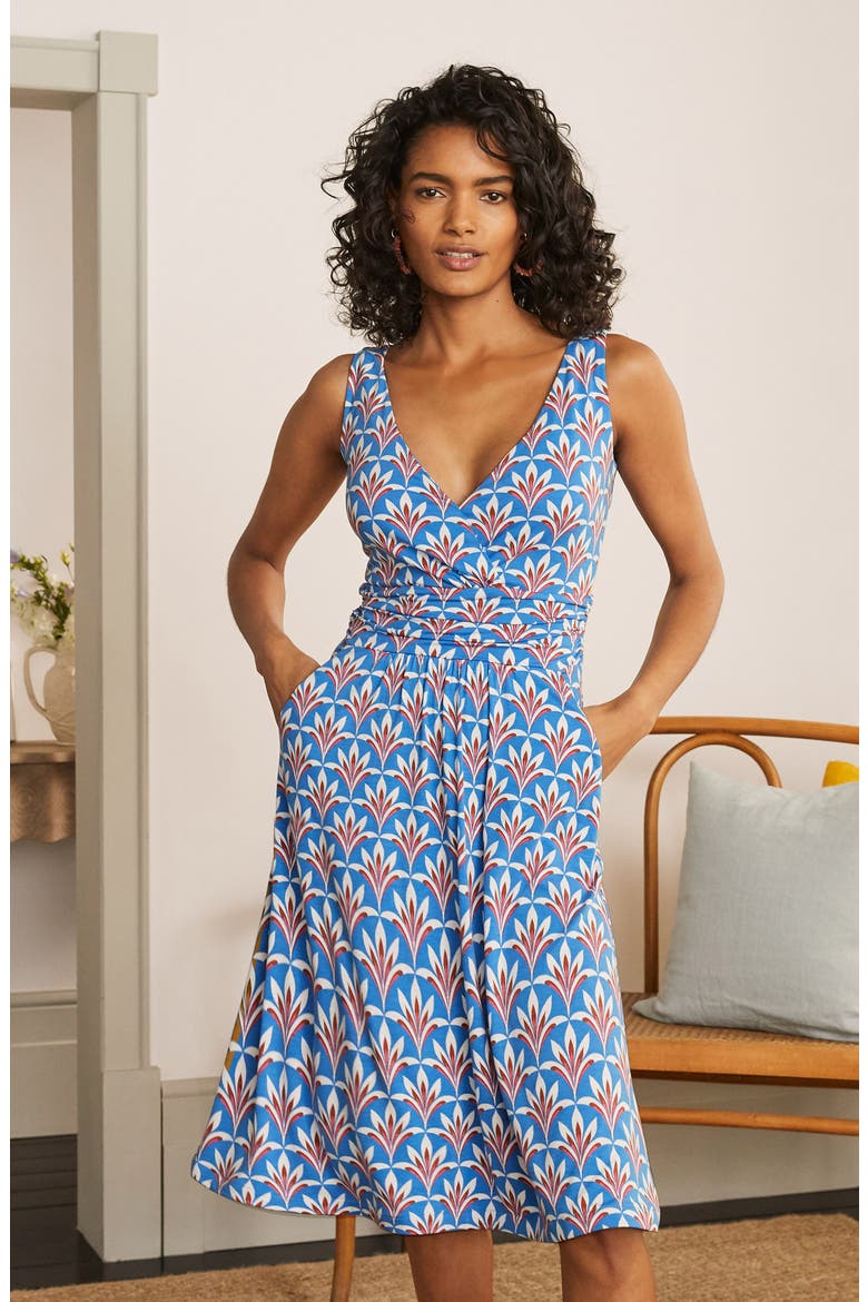 Effie Jersey Dress, Alternate, color, MOROCCAN BLUE PALM PETAL