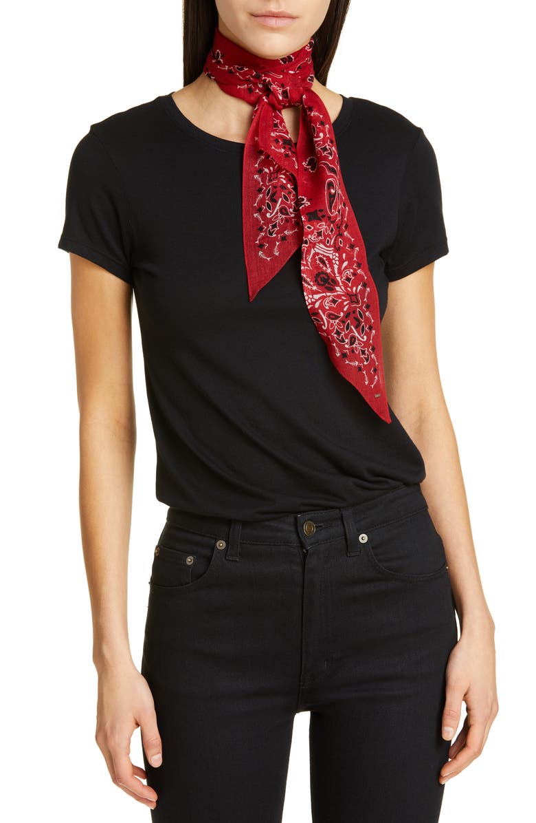 Saint Laurent Skull et Coeur Laval Skinny Wool Scarf, Main, color,