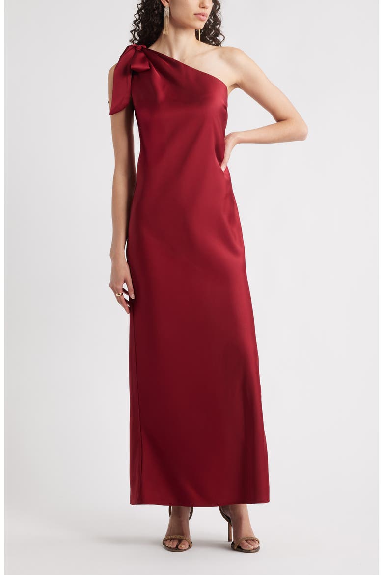 Bow One-Shoulder Maxi Dress, Main, color, RED GRAPE