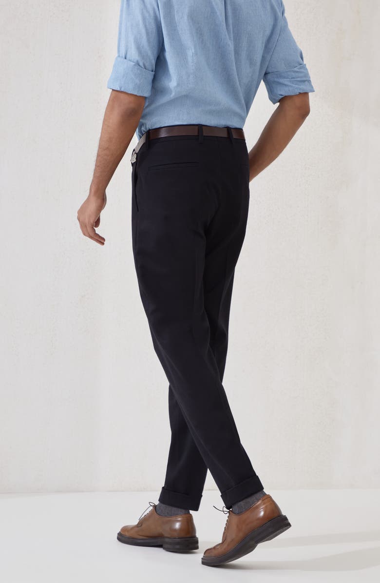 Brunello Cucinelli Flannel leisure fit trousers, Alternate, color, Black