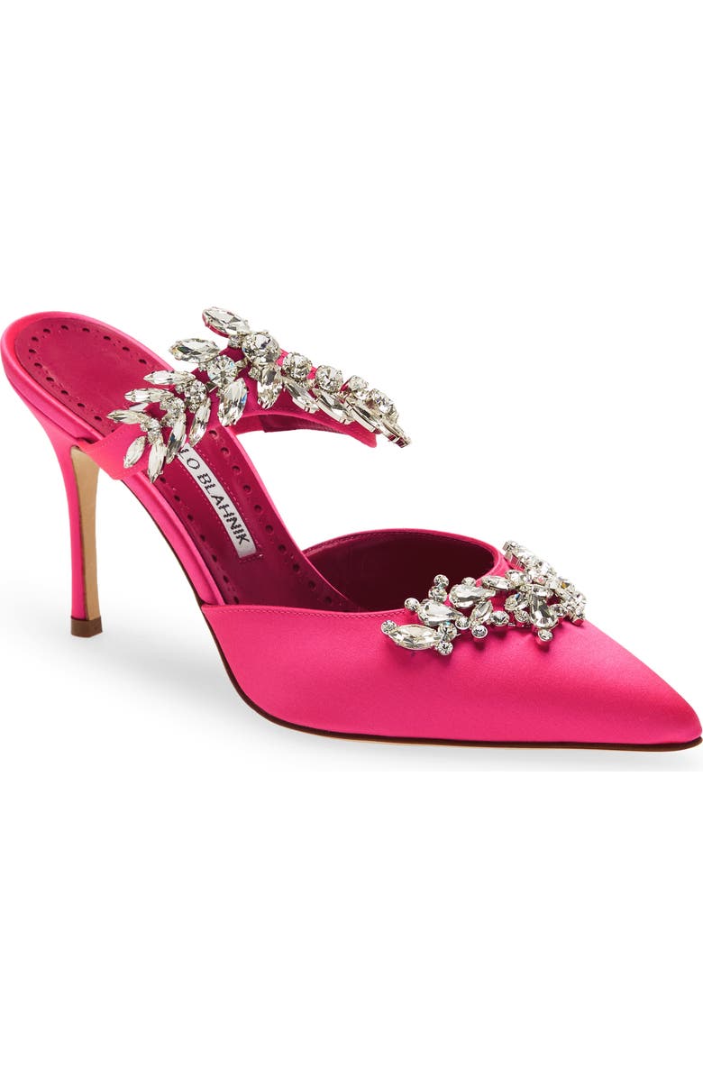 Manolo Blahnik Lurum Crystal Leaf Pointed Toe Mule, Main, color,